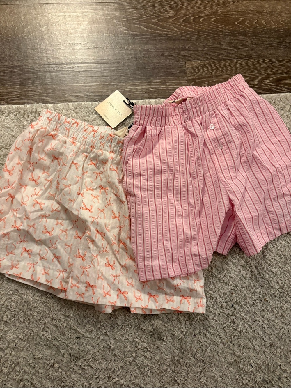 NWT Happily Grey pink bow and striped boxer lounge shorts set. Size XS